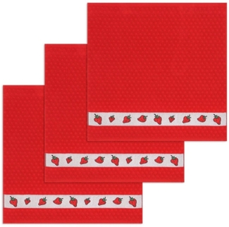 Kracht Geschirrtuch Erdbeere, (Set, 3-tlg, 3-teilig), 3er Pack Frottee Küchenhandtücher (3 Stück) ca. 50x50 cm 100% Baumwolle