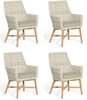 Sonnenpartner 4x Garten-Sessel Helios Teakholz/Polyrattan white-coral Gartenstuhl