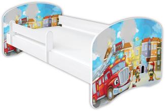 Clamaro 'Schlummerland 2021' Kinderbett 80x180 cm, Feuerwehr, inkl. Lattenrost, Matratze und Rausfallschutz (ohne Schublade)