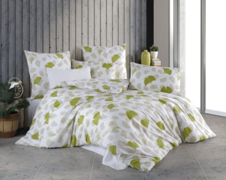 Buymax Bettwäsche, Renforce: 100% Baumwolle, 2 teilig, 155x220 cm Bettbezug Set mit Reißverschluss, Blätter, Weiß Hellgrün