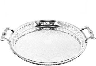 Sunay Serviertabletten in Silber Rund mit Muster mit eleganten Griffen 45x3,5 cm