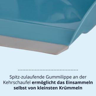 KHG Kehrgarnitur Grau-Blau, Kehrschaufel mit spitz-zulaufende Gummilippe, Handfeger mit dichten Borsten, ergonomischer & rutschfester Griff, Druckstelle zum Einsetzen, handliche Größe