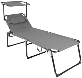 Spetebo Gartenliege Aluminium Gartenliege XXL mit Sonnendach - grau, Stück, 1 St, Gartenliege, Relax Sonnenliege inklusive Kopfkissen