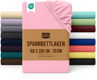 Utopia Bedding - Spannbettlaken 160x200 cm - Rosa - Oeko-Tex Zertifiziertes Gebürstete Polyester-Mikrofaser Spannbetttuch - 35 cm Tiefe Tasche