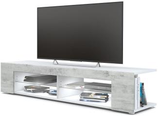 Vladon Lowboard Movie, TV-Kommode mit 4 offenen Fächern und Zierleisten, Weiß matt/Beton Oxid-Optik, inkl. LED-Beleuchtung weiß (134 x 29 x 39 cm)