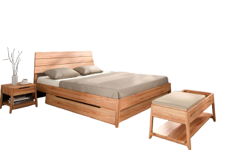 Bett Swig 1 Kernbuche massiv 80x200 mit Holzkopfteil und Holzbeinen