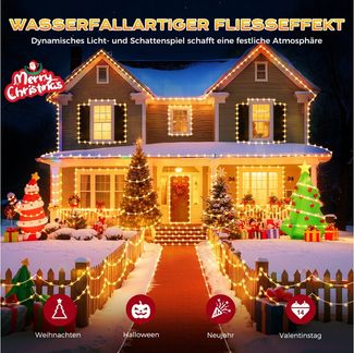 Quntis Lichterkette Weihnachtsbeleuchtung mit Stecker, 9 Modi weihnachtsdeko, Außen, 20/30M Schlauch Lichterkette für Balkon/Garten, warmweiß, 400/600Leds