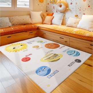 Teppium Teppich Planetenmuster, Rechteckig, Höhe: 7 mm, Kinderteppich Planetenmuster Baby Teppich Kinderzimmer Rutschfest