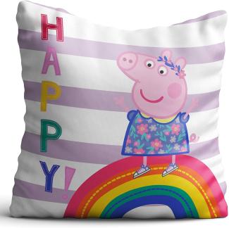 Peppa Wutz Pig Kissen Happy 40x40 cm Kuschelkissen Dekokissen Auto-Kuschel-Kissen Zierkissen Schmusekissen Kopfkissen Rosa Smile Sunny Mama Wutz Papa Wutz George Wutz Doktor Elefant Frau Mümmel