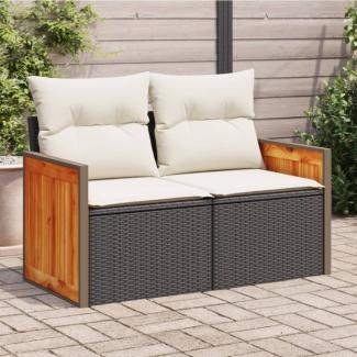 vidaXL Gartensofa mit Kissen 2-Sitzer Schwarz Poly Rattan 366022