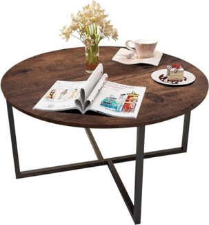 Runder Couchtisch Schwarz Metall-Holz Design 88x44.5 cm