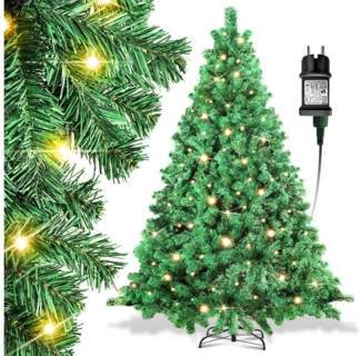 Clanmacy Künstlicher Weihnachtsbaum Künstlicher Tannenbaum mit LED Beleuchtung, Weihnachstbaum aus PE, PVC, Tannenbaum, Gute Kompression, nicht leicht verformt