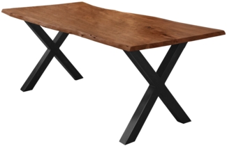 Esstisch Baumkante massiv Akazie nussbaum 140x80 X-Gestell Schwarz FREDERIK 529322