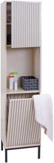 Hochschrank HWC-O42, Badschrank Badregal Badezimmer Schrankfächer Wäschekorb, MDF Melamin 174x39x30cm ~ Holzoptik beige