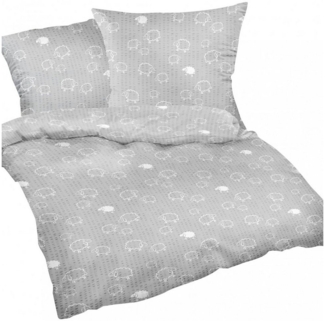Heubergshop Bettwäsche, Seersucker, 2 teilig, 135x200 cm und 80x80 cm Schafe in Grau und Weiß (S99-7)