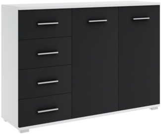 Furnify Kommode 120 cm TOSCANA mit 4 Schubladen & 2 Türen: Schwarz Weiß Matt