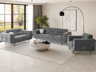 Beautysofa Polstergarnitur im modernen Stil auf hohen Metallbeinen VENEZIA, (Sessel + 2-Sitzer Sofa + 3-Sitzer Sofa im modernes Design), mit Metallbeine, Couchgarnituren aus Velours