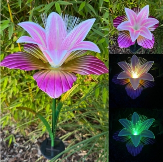 Online-Fuchs Gartenstecker aus Metall - LED Solarleuchte Lilie für außen - Gartendekoration (Warmweiß oder Farbwechsel möglich, Beetstecker) 97 cm groß - Gartendeko für Balkon, Terrasse