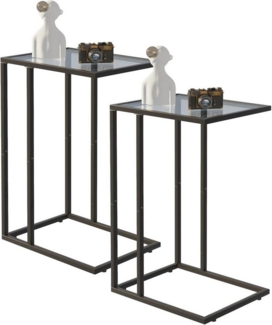 LuxusKollektion Beistelltisch C-förmiger Glas-Beistelltisch 2er Set für Couch & Sofa, Schwarz