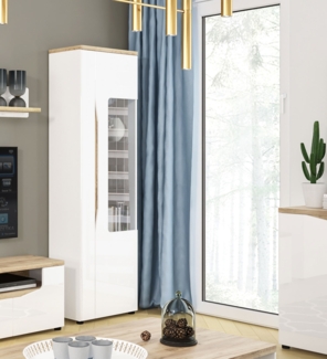 Vitrine Standvitrine Glasvitrine Wohnzimmer 59cm weiß Hochglanz wildeiche