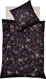 Fleuresse Mako-Satin Bettwäsche 135x200 Hirsch Blüten nachtschwarz 114121-01