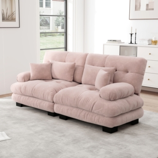 Ecksofa modular, Vintage-Chenille Rosa, Cloud-Sitzkissen, tiefer Sitz und runde Polsterarmlehnen,H 81 x T 220 x B 77 cm