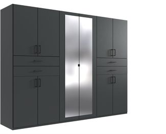 Drehtürenschrank >Taiga< 4 Schübe, 10 Türen, Spiegel, Graphit - 270x208x58cm (BxHxT)