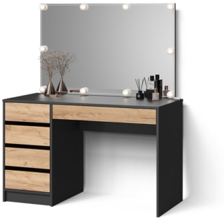 Livinity® Schminktisch Imola, Anthrazit/Goldkraft Eiche, 120 cm mit LED Beleuchtung