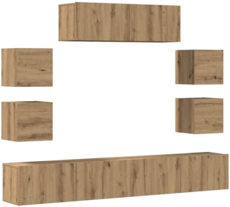 vidaXL 7-tlg. TV-Schrank-Set Wandmontage Artisan-Eiche Holzwerkstoff 3329016