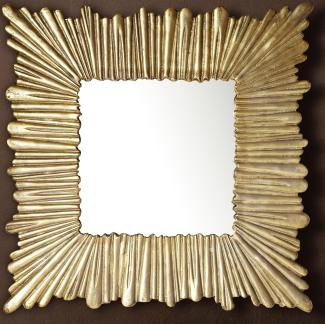 FineBuy Wandspiegel 75x75 cm Metall Design Hängespiegel Gold, Aluminium Dekospiegel Quadratisch mit Rahmen, Spiegel Wand Groß, Flurspiegel Garderobenspiegel Modern Gold