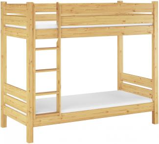 Erst-Holz Etagenbett mit waagrechten Balken, Kiefer, Natur 80x190 Bett, Rollroste, Matratzen