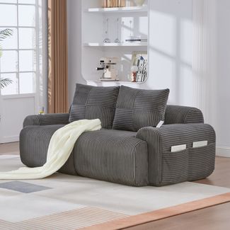 Flieks Modulares Cordsofa für 2 Personen, mit 2 Rückenkissen, inkl. Getränkehalter & Seitentasche, frei kombinierbar, Dunkelgrau