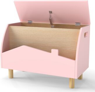 Spielzeugkiste aus Holz mit Regal Spielzeugtruhe mit Klappdeckel 60 x 30 x 44 cm Rosa