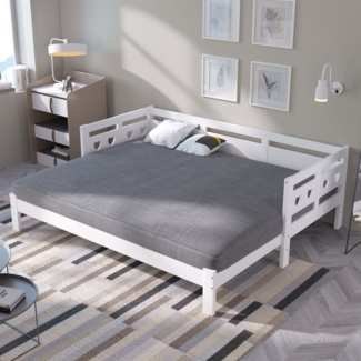 KLAM HOME Daybett Tagesbett aus massivem Kiefernholz Mit Ausziehbett und Rollbettgestell, Ausziehbares Bett Herzförmiges Bett 90*190cm