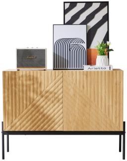 HAUSS SPLOE Sideboard Kommode Standschrank mit 2 Türen und Metallbeinen,Linien-Design