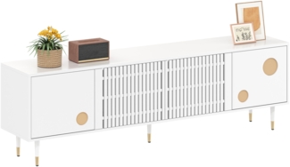 TV-Schrank, Möbel mit Gitterstruktur versteckten Griffen Golddekor zwei Türen, Massivholz, Natur