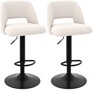 2 er Set Barhocker aus Teddystoff mit Rückenlehne & Fußstütze Barstühle Sitzhocker Thekenhocker