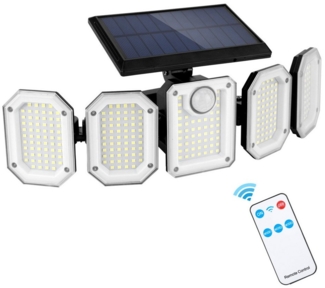 BlingBin LED Solarleuchte 300 LED Solarlampen Aussen mit Bewegungsmelder mit Fernbedienung, Drehbare Außenwandleuchte Solar 3 Modi IP65 Wasserdicht, LED fest integriert, Tageslichtweiß, LED-Strahler-Solar, Wandleuchtefür Hof, Garten, Terrasse, 1 Stück
