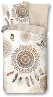 hip Bettwäsche Baumwolle, Renforcé, 2 teilig, Mandalas, Federn, Schmetterlinge, beige