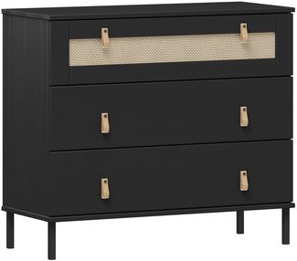 Kommode >WZ-0800< 3 Schubladen, Kiefer massiv schwarz lackiert - 90x80x40 (BxHxT)