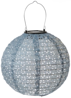 MARELIDA LED Lampion Solar Gartenlampion mit Blumenmuster blau 25cm Party Balkon Terrasse, LED Classic, warmweiß (2100K bis 3000K)