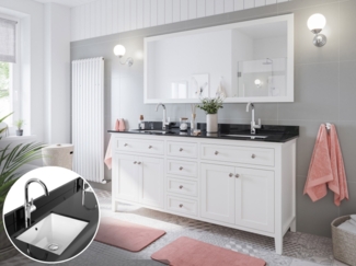 Landhaus Badmöbel-Set 2tlg Postigo 180 Quarz schwarz montiert weiss lackiert : Weiss lackiert / Quarz schwarz
