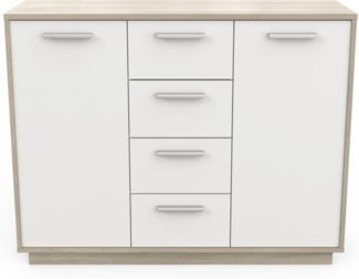 Calicosy Buffet 2 Türen 4 Schubladen, Holz- und Weißdekoration, L113 cm - Léo - Eiche kronberg/weiß