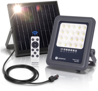 Aigostar Flutlichtstrahler Solarstrahler mit Fernbedienung,6500K,IP65 Außenstrahler,2m Kabellänge, LED fest integriert, Tageslichtweiß