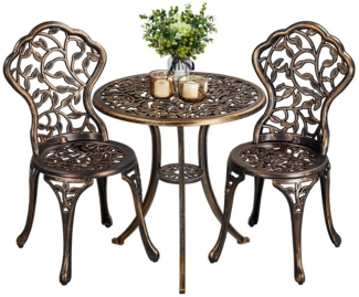 Yaheetech Sitzgruppe, 3 TLG. Gartenmöbel-Set Bistroset aus Metall für 2 Personen