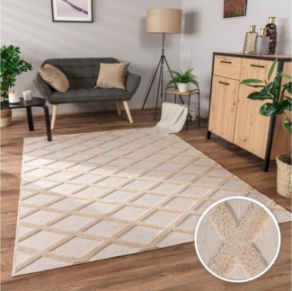 Paco Home Teppich Utrecht 642, rechteckig, Höhe: 4 mm, Kurzflor, Uni Farben, 3D-Design, Rauten Muster, Hoch-Tief Effekt