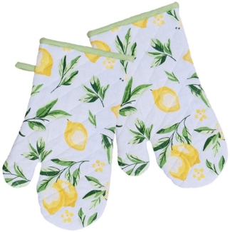 matches21 HOME & HOBBY Topflappen Ofenhandschuhe DEBBIE weiß mit Zitronenmotiv hitzebeständig & robust, (2-tlg), perfekter Schutz, hitzebeständig & wattiert