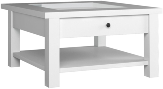AX LIVING Weiß Couchtisch mit Schublade Glas Oliveria Quadrat 93 cm