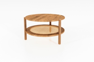 Couchtisch Zola rund aus Wildeiche massiv und Rattan Durchmesser 80 cm