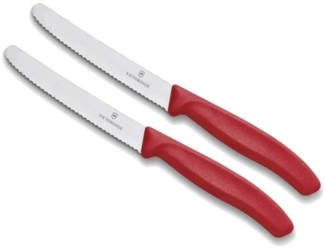Victorinox | 11cm Wellenschliff | extra scharf | ergonomischer Griff | spülmaschinengeeignet | 2er Set Rot